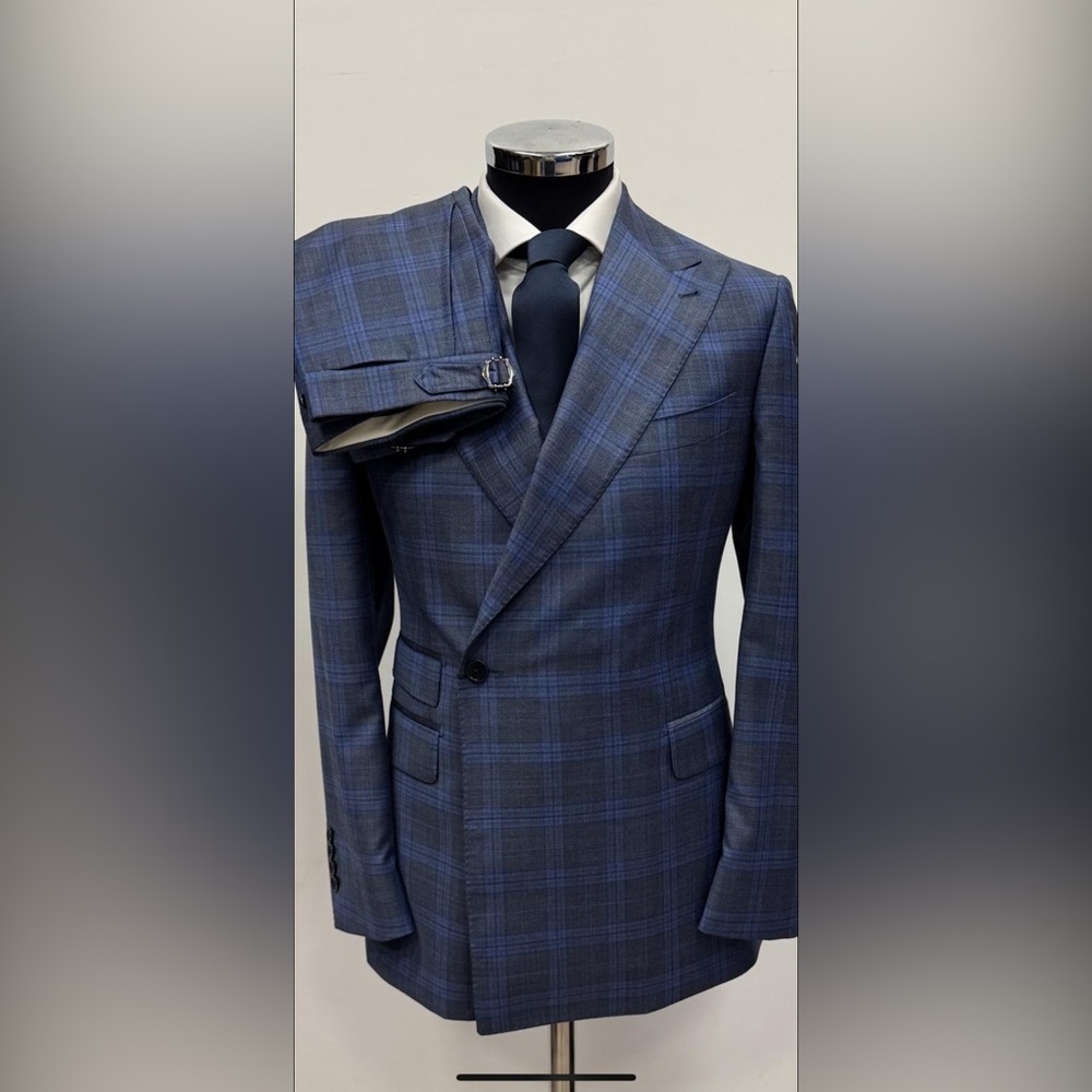 Navy #Plaid #Double Breasted Single Button Super … - image 3